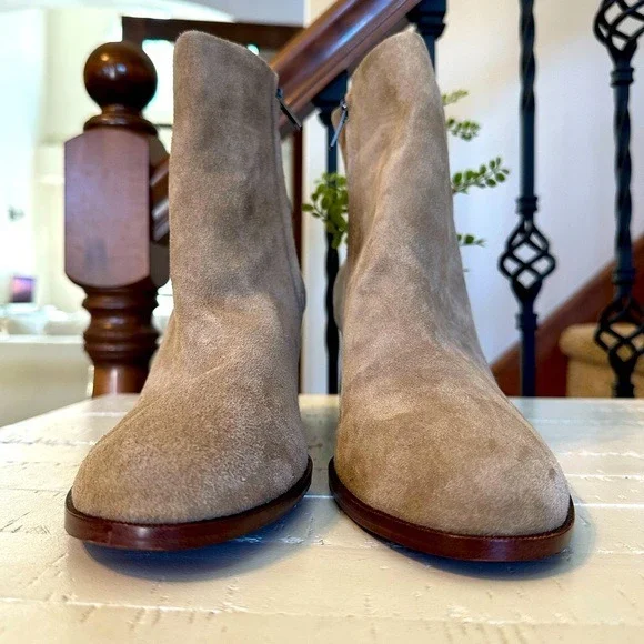 Madewell Women's Suede Ankle Boots, Side Zip, Stacked Heel, Neutral Tan Size 12 - Picture 11 of 16